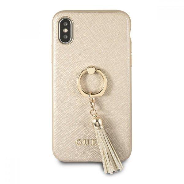 Coque Housse GUESS Hard Case Saffiano avec Anneau pour iPhone Xs Max - Gold